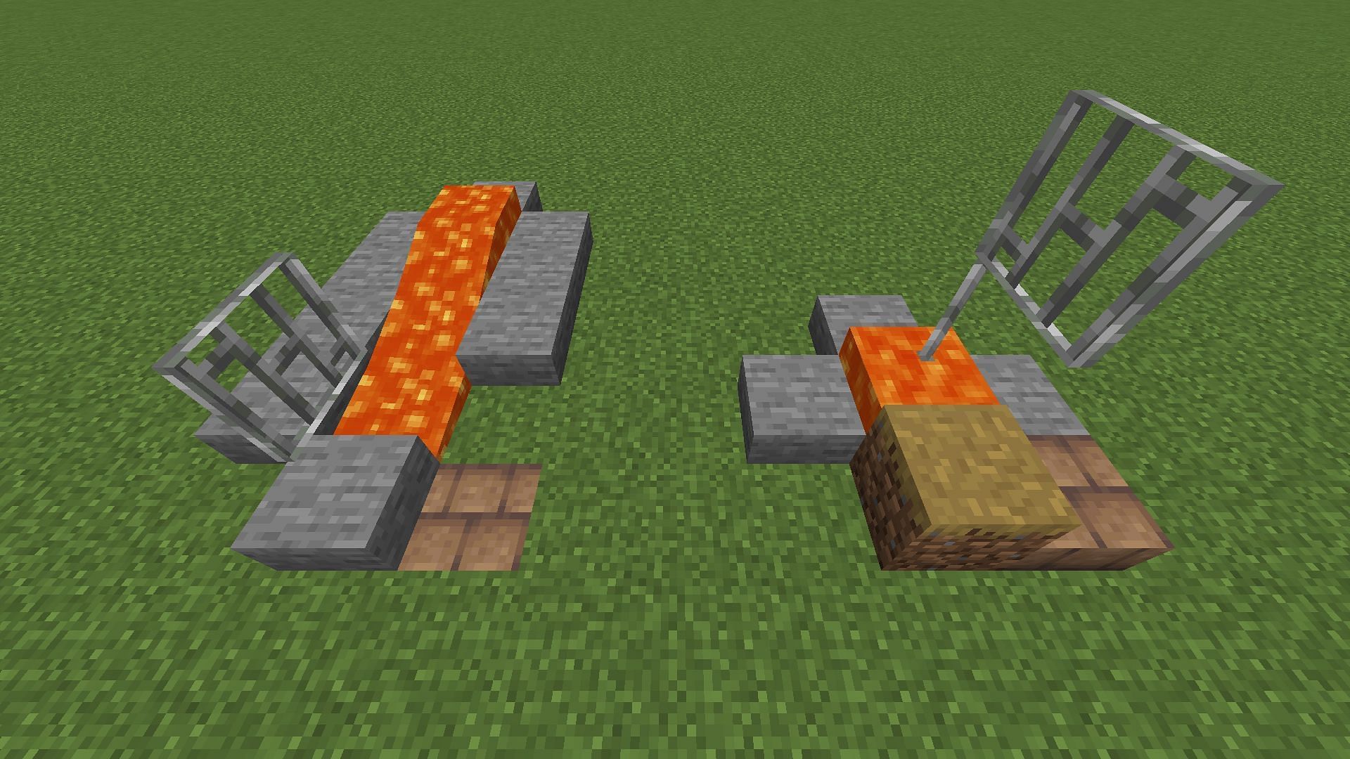 The setup created by the player to test the lava burning bug in Minecraft snapshots (Image via Mojira Bug Tracker/cxc81)