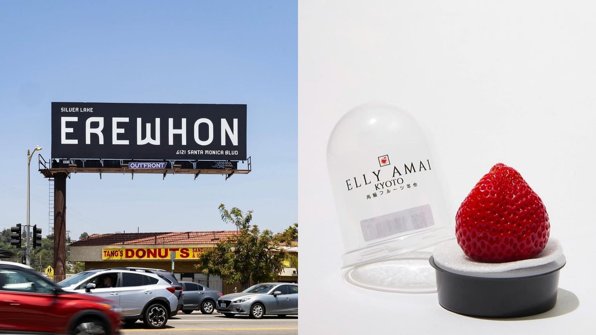 Erewhon is selling a single strawberry for $19 (Image via @erewhon, @ellyamaikyoto/Instagram)