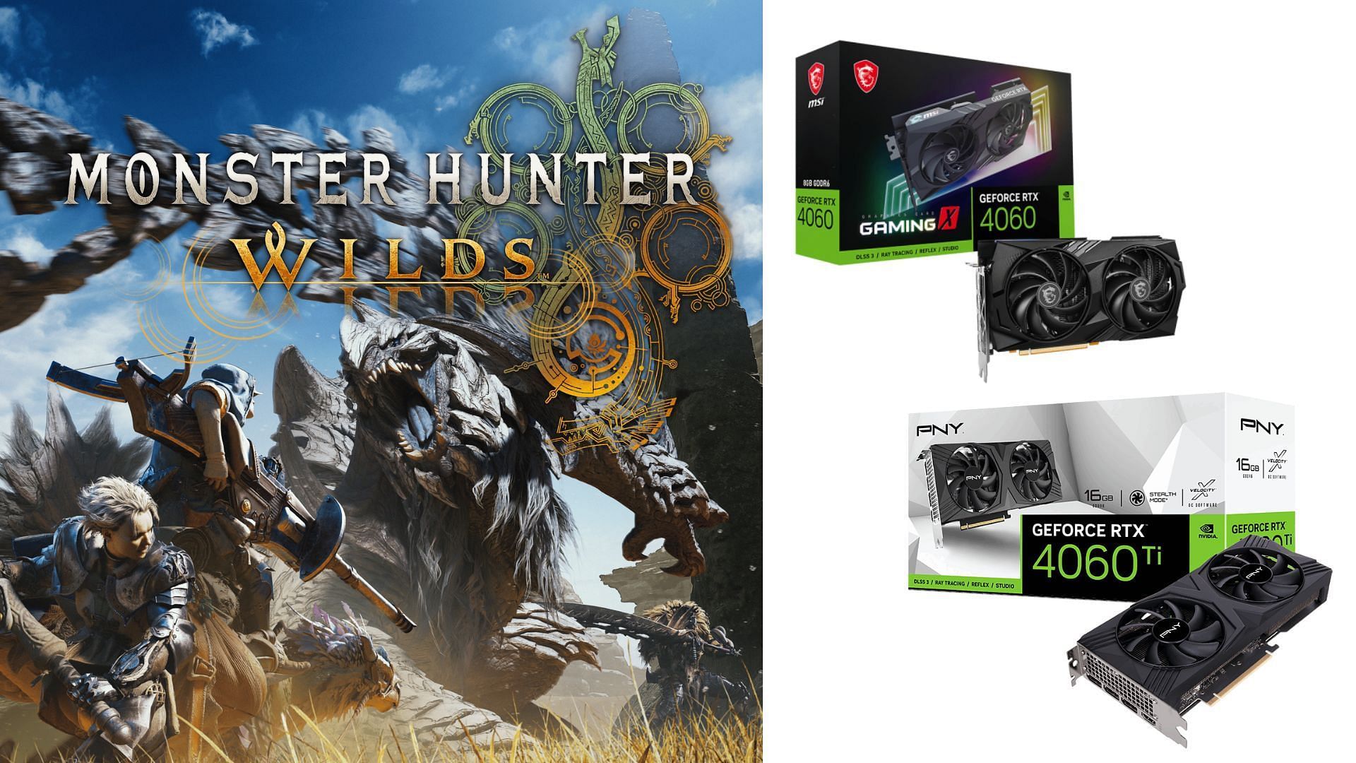 Best RTX 4060 and RTX 4060 Ti settings for Monster Hunter Wilds (Image via Capcom, MSI, PNY)