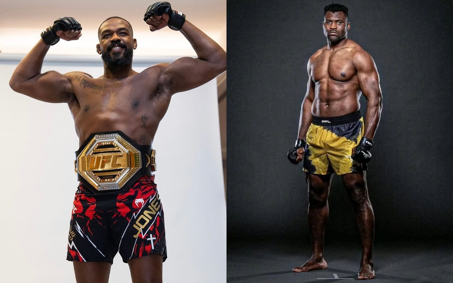 Stipe Miocic talks about a potential fight between Francis Ngannou (right) and Jon Jones (left). [Images courtesy: @tntsportsufc and @francisngannou on Instagram]