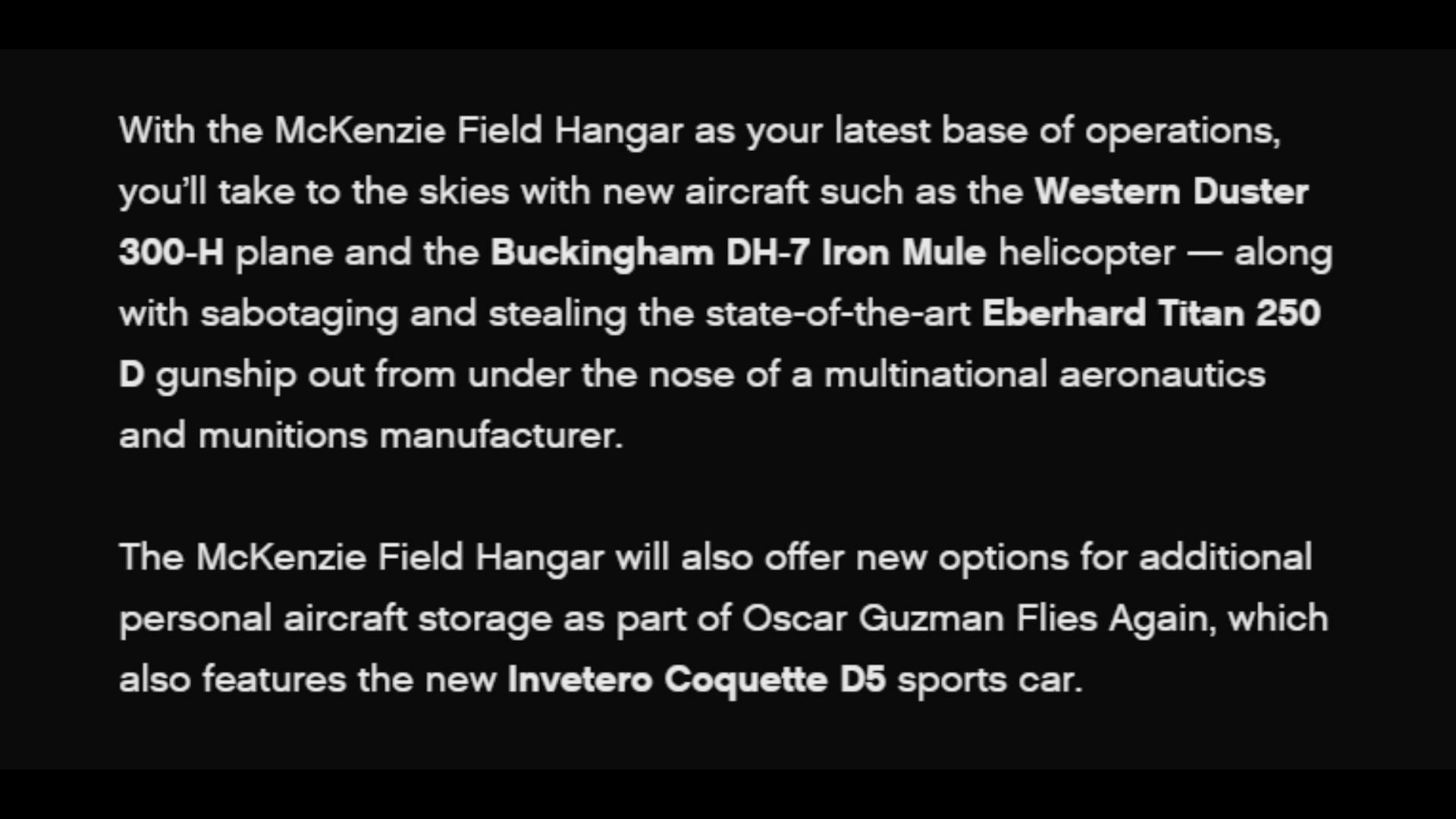 Some details about the upcoming McKenzie Field Hangar business from the Newswire (Image via Rockstar Games)