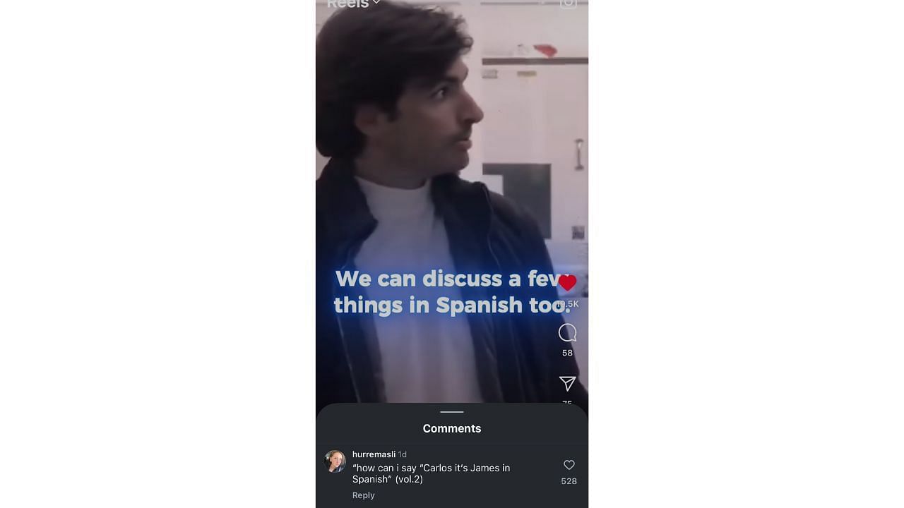 Comment on AutoSport&#039;s reel featuring Sainz Credits : Instagram