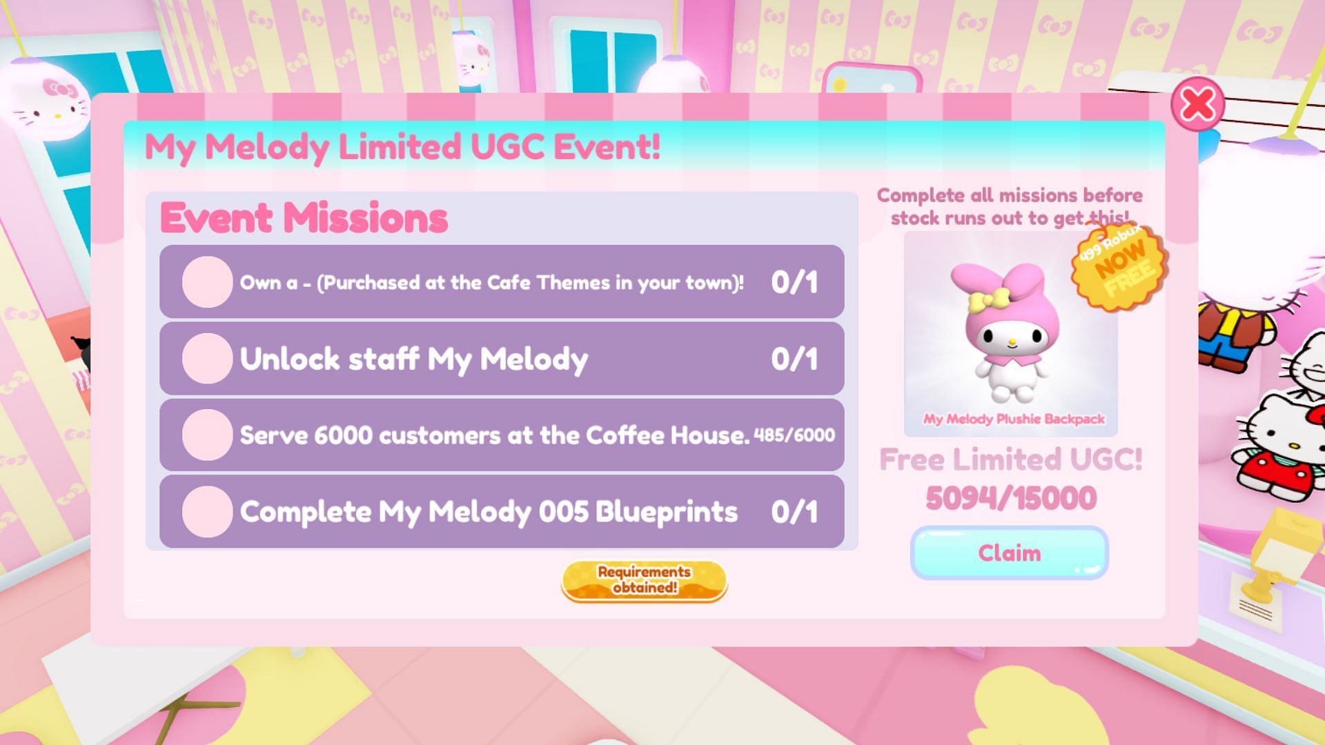 You must complete all four tasks to claim the UGC (Image via Roblox)