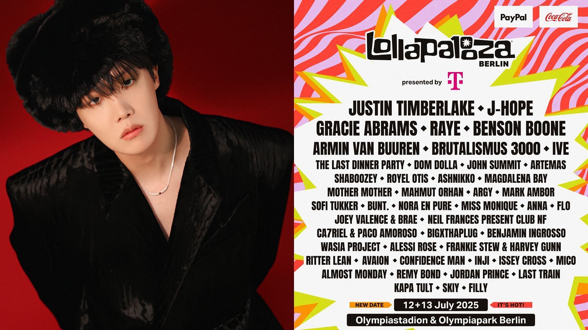 BTS&rsquo; j-hope and IVE confirmed to perform at Lollapalooza Berlin 2025. (Images via X/@bts_bighit and @LollapaloozaDe)