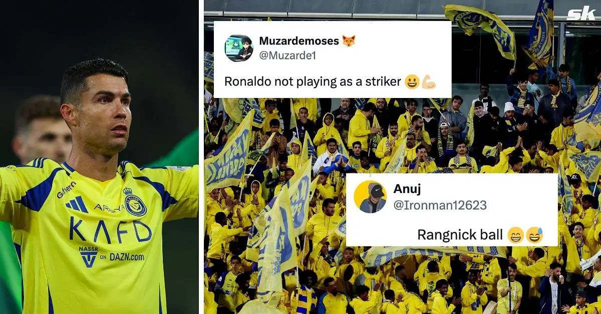 Fans confused about Cristiano Ronaldo after Jhon Duran starts in Al-Nassr line-up vs Al Wasl. Images via Getty, Twitter - @Muzarde1 , @Ironman12623