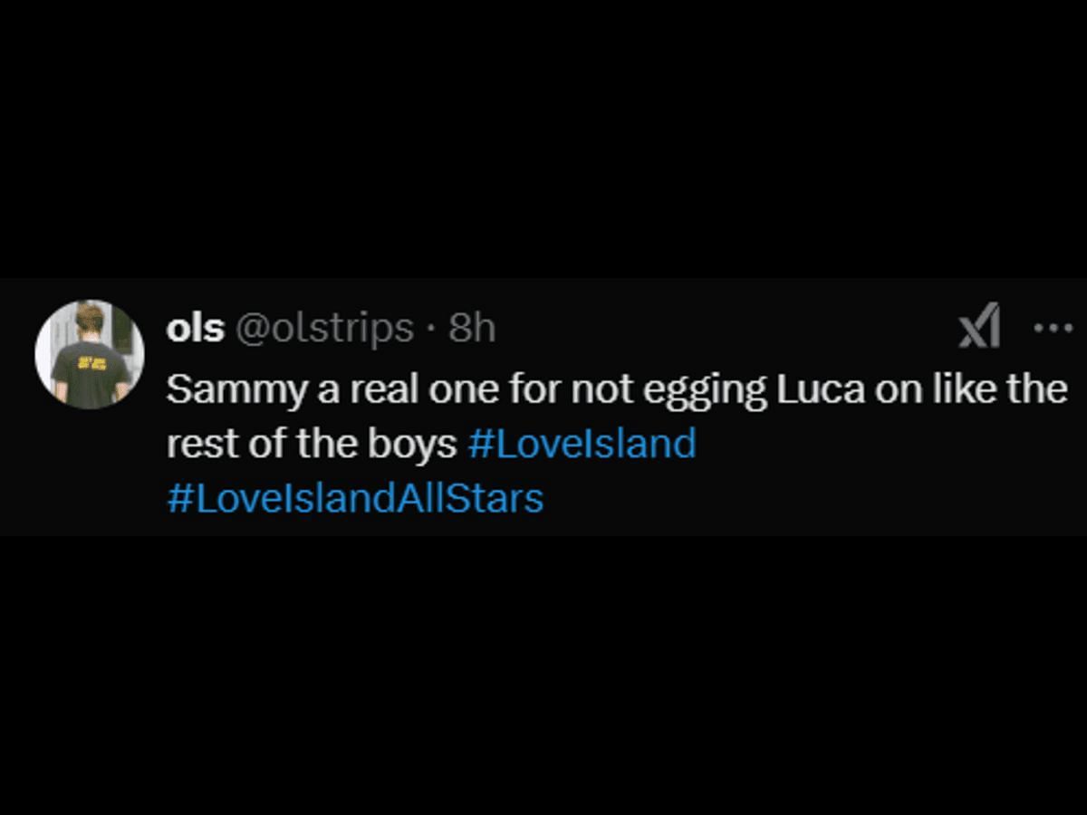 A Love Island: All Stars fan appreciates Sammy&#039;s advice (Image via X/@olstrips)