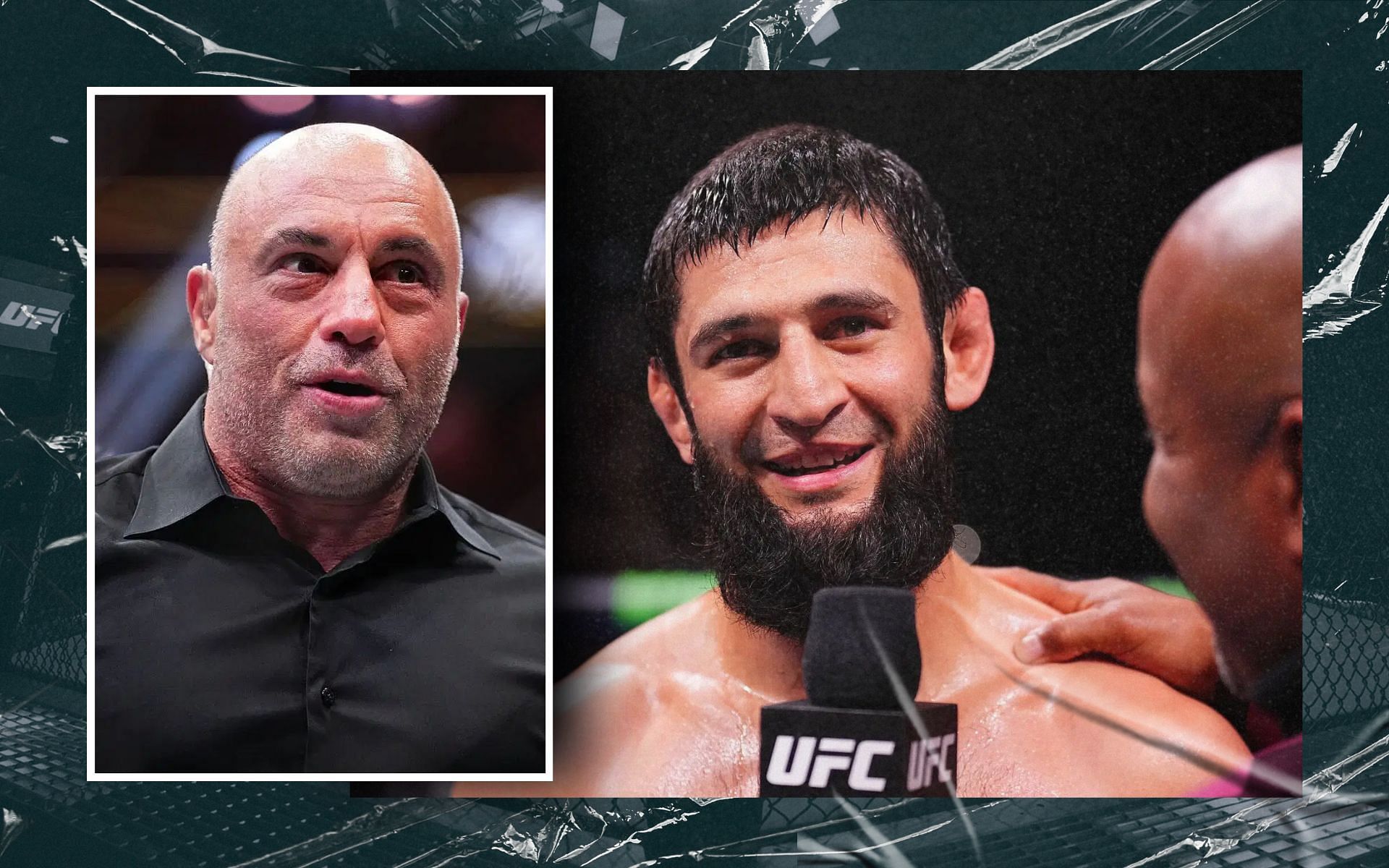 Joe Rogan (inset) shares his take on Khamzat Chimaev (right) . [Images courtesy: Getty Images]