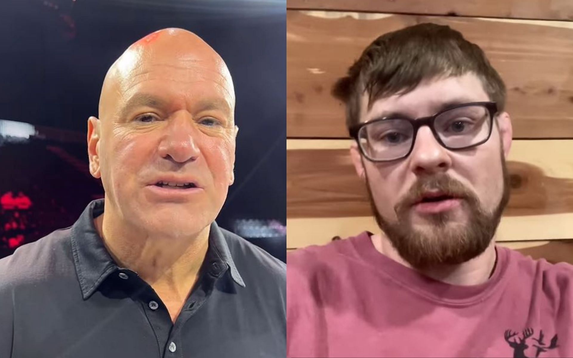 Dana White (left) addresses his comments on what Bryce Mitchell (right) said about H*tler. [Image credit: @danawhite, @thugnasty_ufc on Instagram]