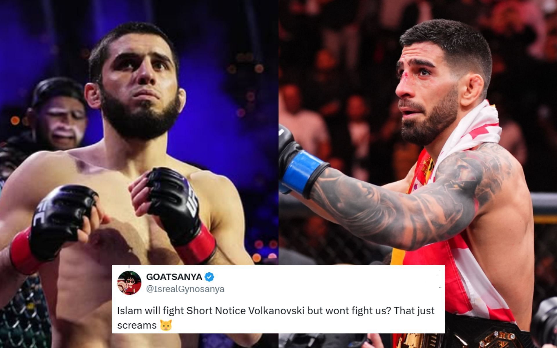 Islam Makhachev (left) is getting good advice from Khabib Nurmagomedov, says Ilia Topuria right). [Images courtesy: @islam_makhachev and @iliatopuria on Instagram]