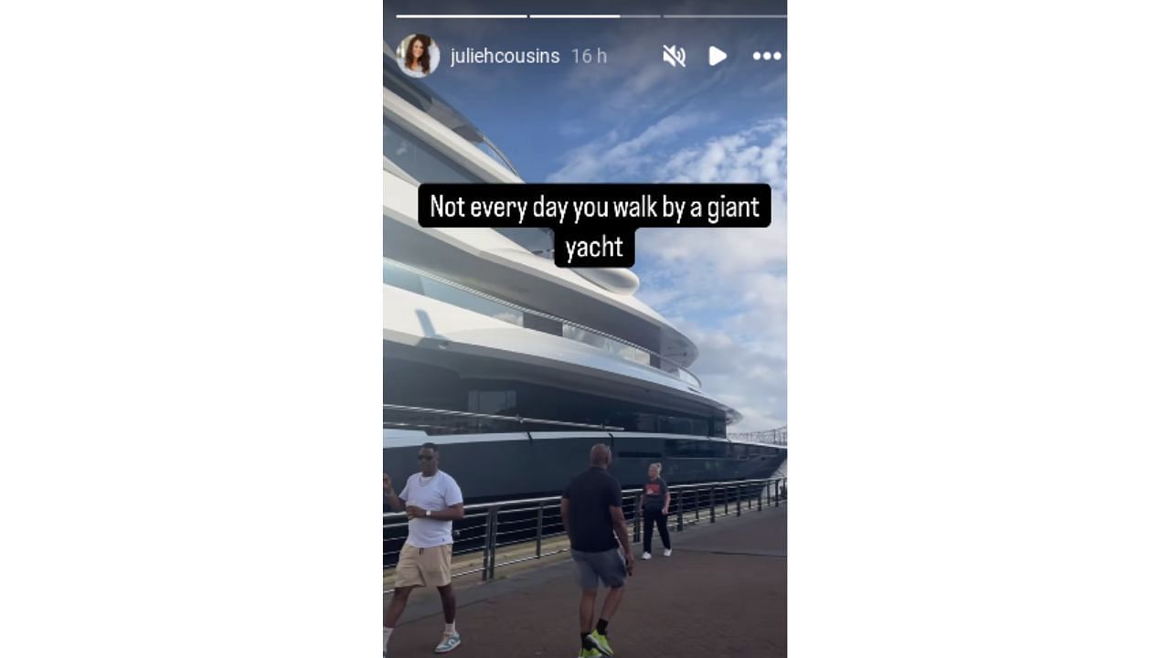 Kirk Cousins&rsquo; wife Julie marvels at Jaguars owner&rsquo;s $360,000,000 megayacht at Super Bowl LIX festivities (Source: Via IG/ @JuliehCousins)