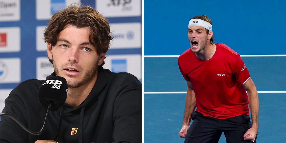 Taylor Fritz at a press conference (left), Taylor Fritz at the 2025 United Cup (right), Sources: Getty