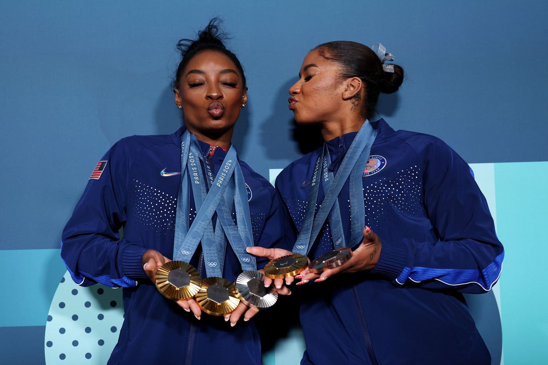 Simone Biles and Jordan Chiles share a moment at the Olympic Games Paris 2024: (Source: Getty)