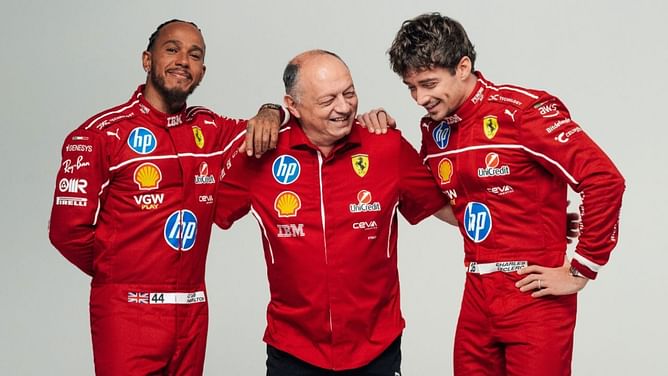 "You can smile a little bit eh?": Ferrari shares adorable moment between Fred Vasseur, Lewis Hamilton, and Charles Leclerc