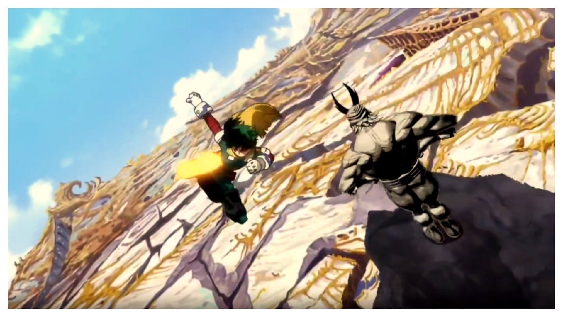 Midoriya delivering a final smash to Dark Might (Image via Studio Bones)