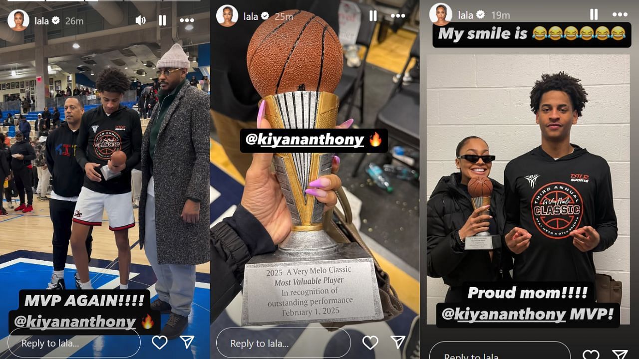 Kiyan Anthony with his parents Carmelo Anthony and La La Anthony after winning his second MVP award in two weeks. [photo: @lala/IG]