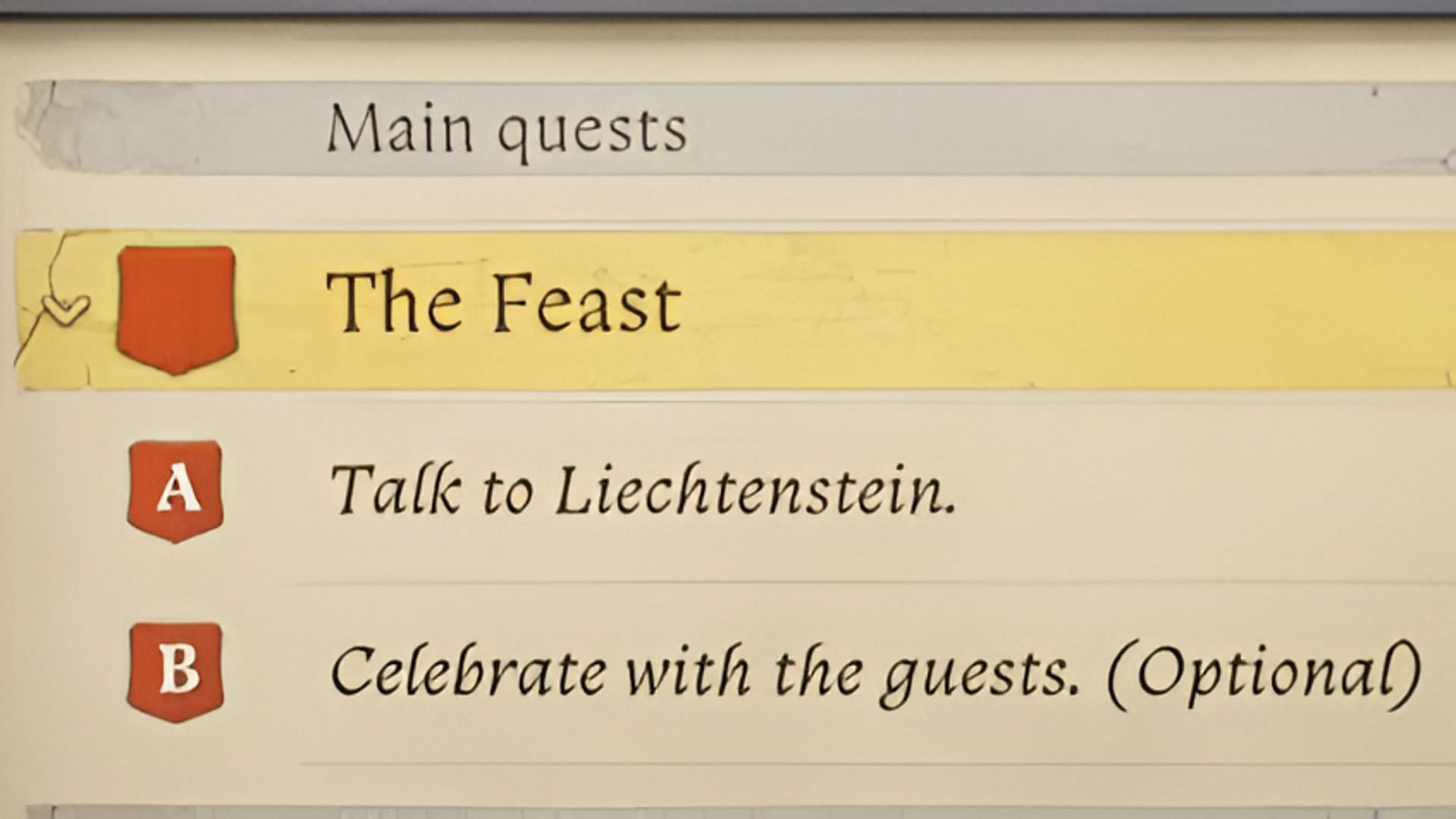 Initial objectives for The Feast main quest in Kingdom Come Deliverance 2 (Image via Deep Silver)