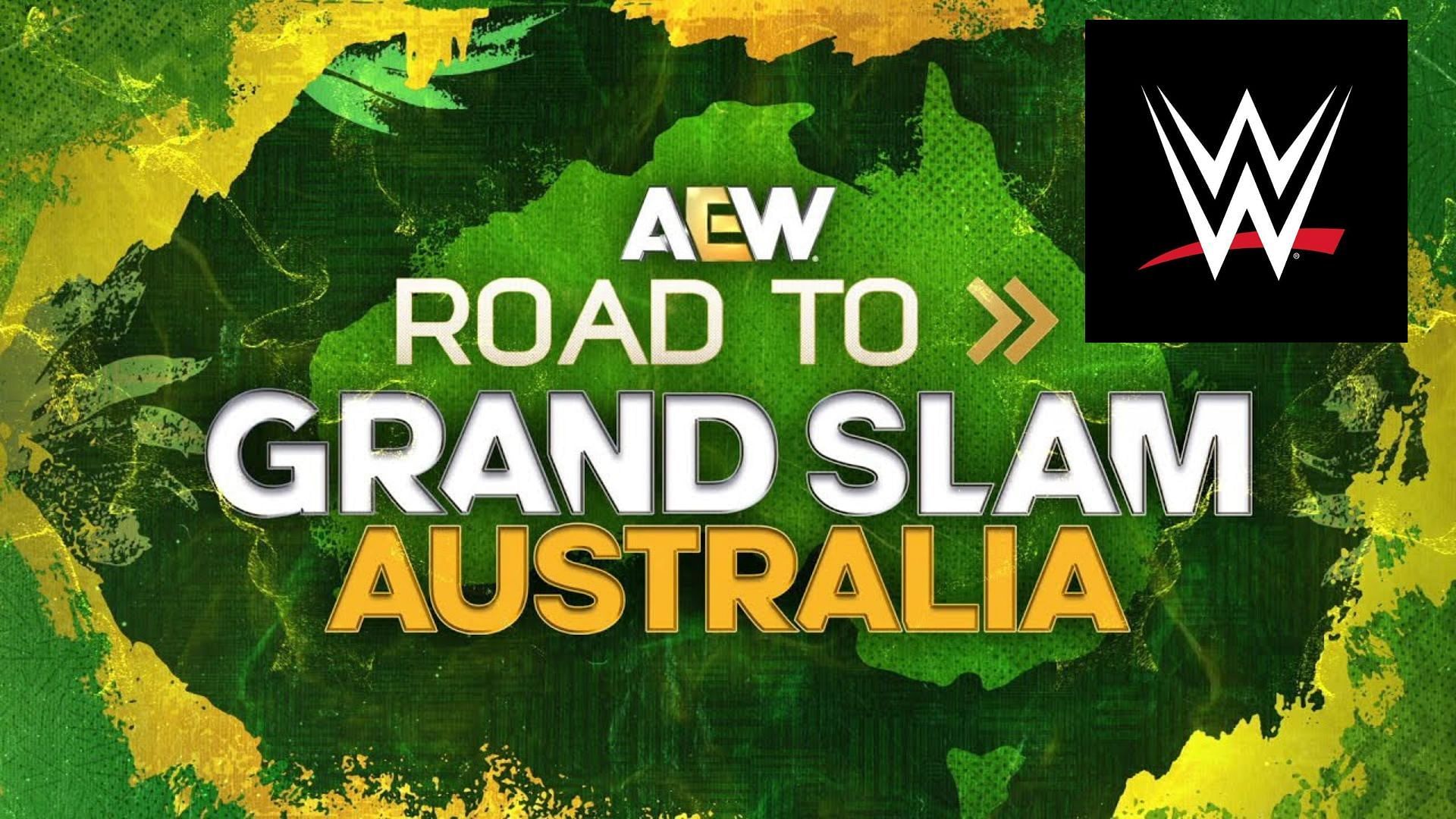 A WWE star was present at AEW Grand Slam Australia. (Image credits: AEW YouTube channel &amp; WWE Facebook page)