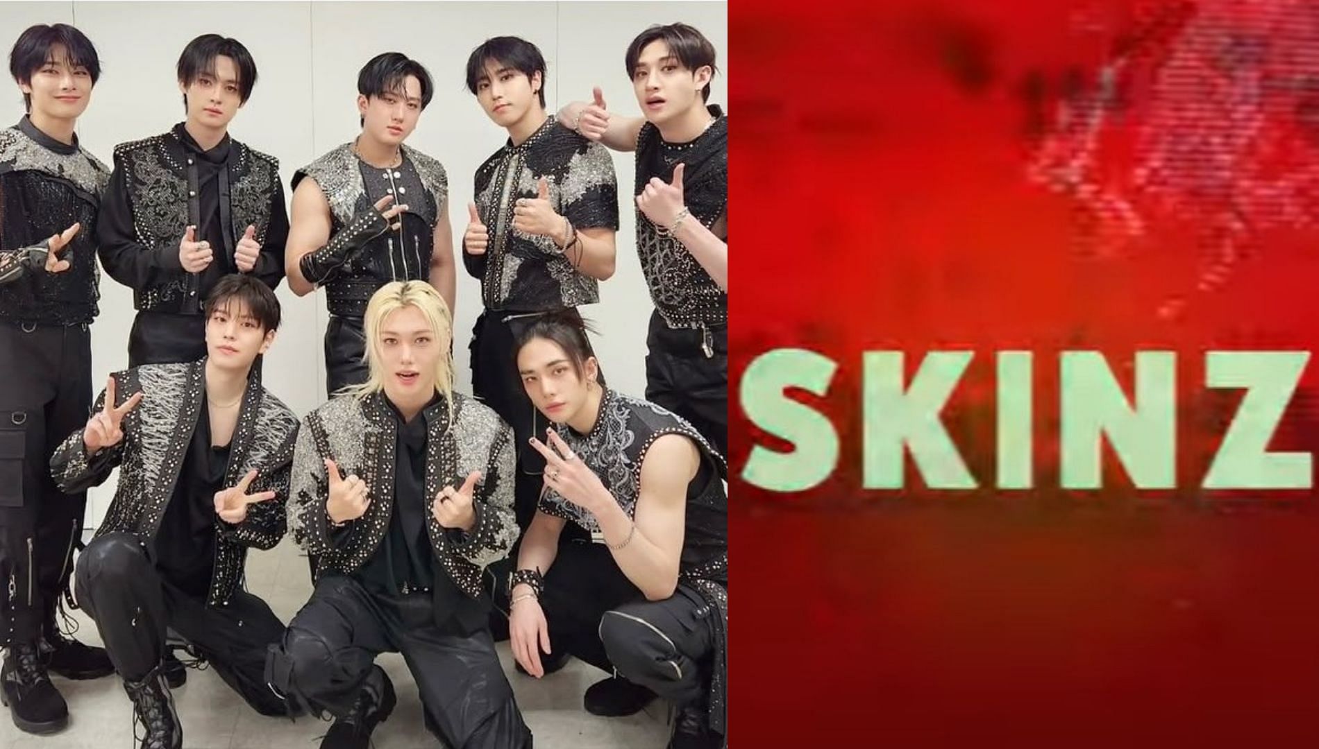 Upcoming Virtual group SKINZ is accused of plarigiarising a Stray Kids song (Image Via Instagram @straykids_official_jp and YouTube@SKINZOFFICIAL)