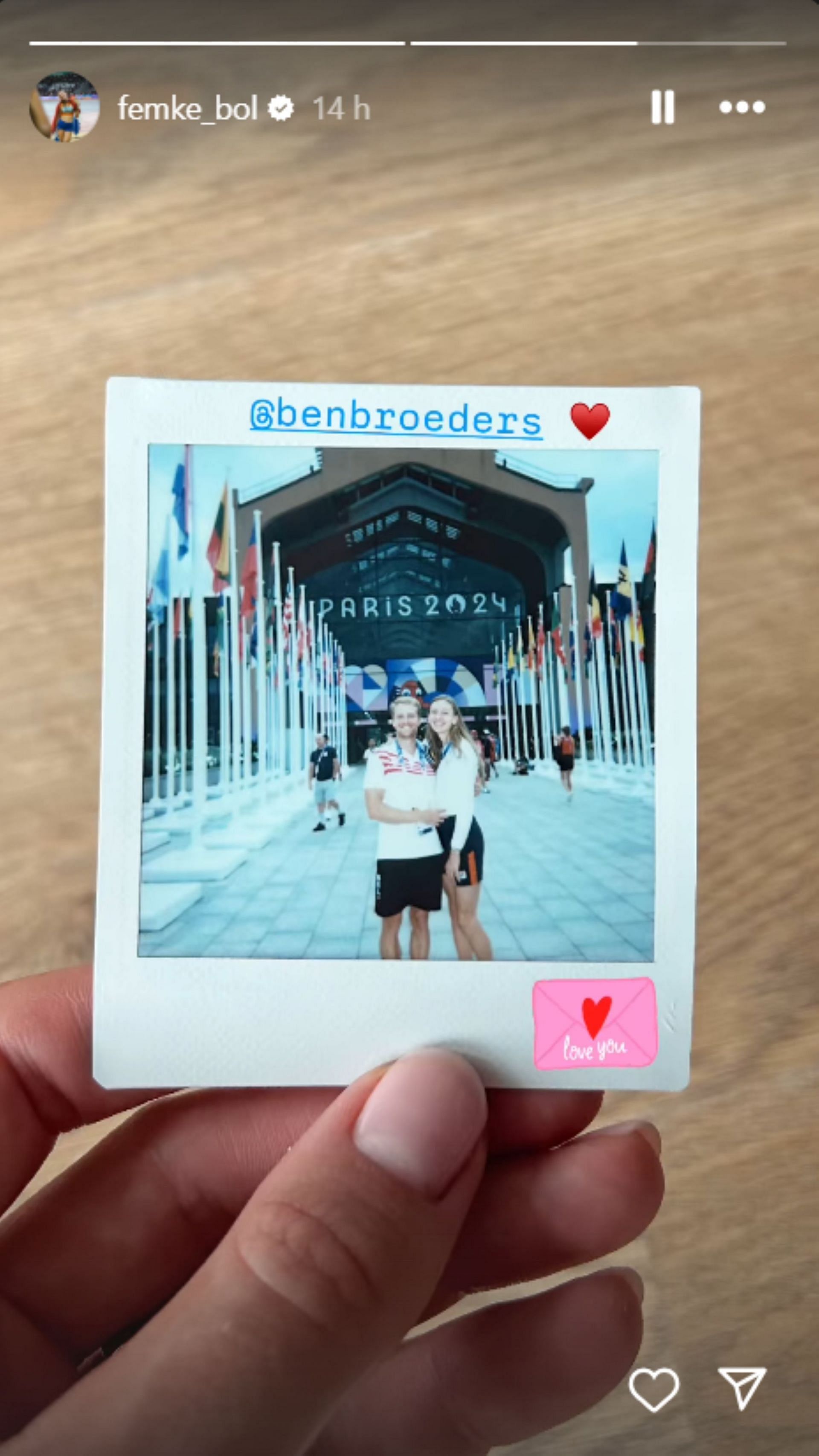 Femke Bol posts a Valentine&#039;s Day Polaroid with boyfriend Ben Broeders; Instagram - @femke_bol