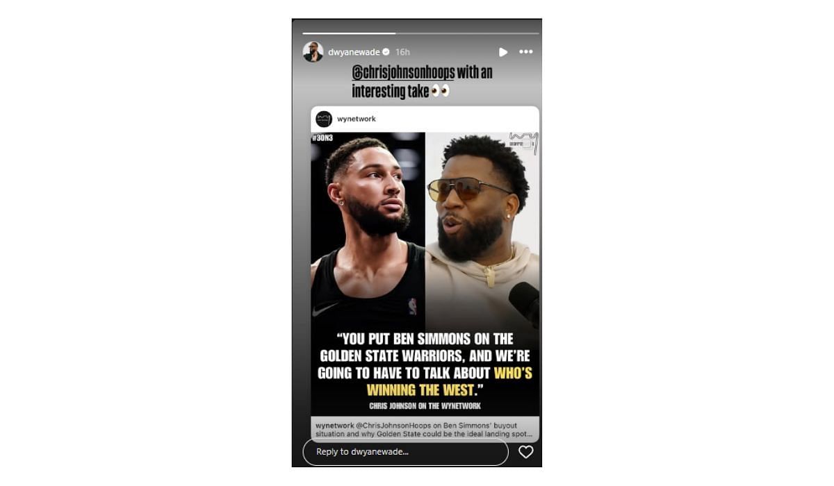 D Wade reacts to Chris Johnson&#039;s comment on Instagram (Image via Instagram/@dwyanewade)