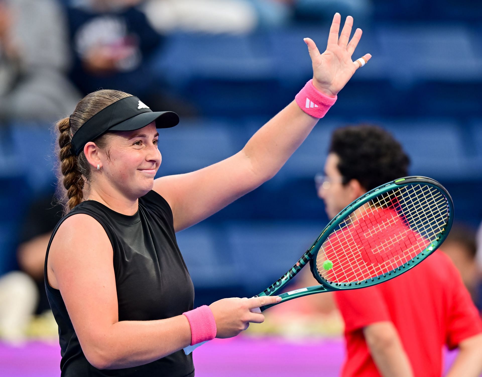 Jelena Ostapenko of Latvia celebrates after winning her round of 16 match against Jasmine Paolini of Italy during the WTA Qatar TotalEnergies Open 2025 - Source: Getty