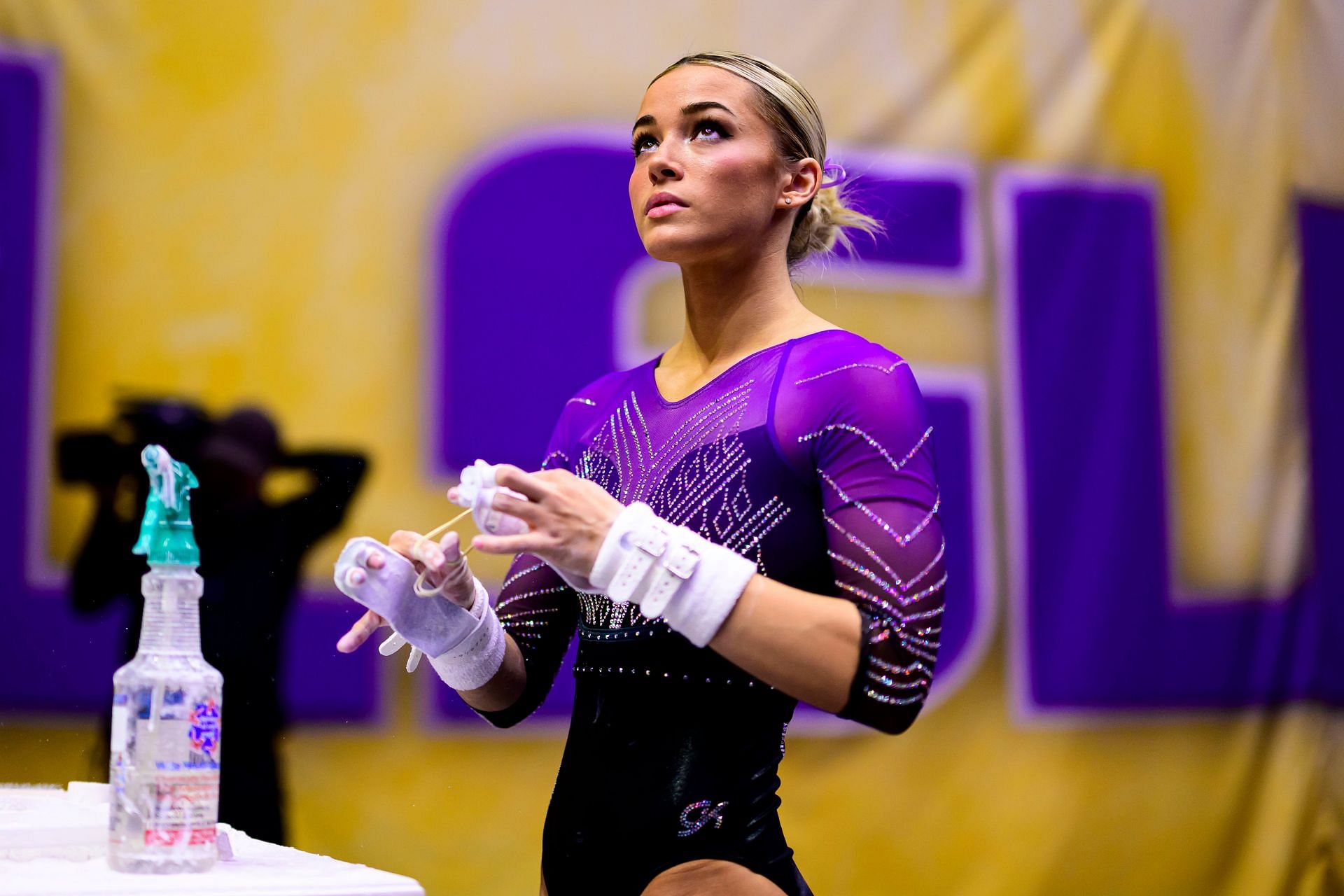 Olivia Dunne of the LSU Tigers at the Pete Maravich Assembly Center in Baton Rouge, Louisiana. (Photo via Getty Images)