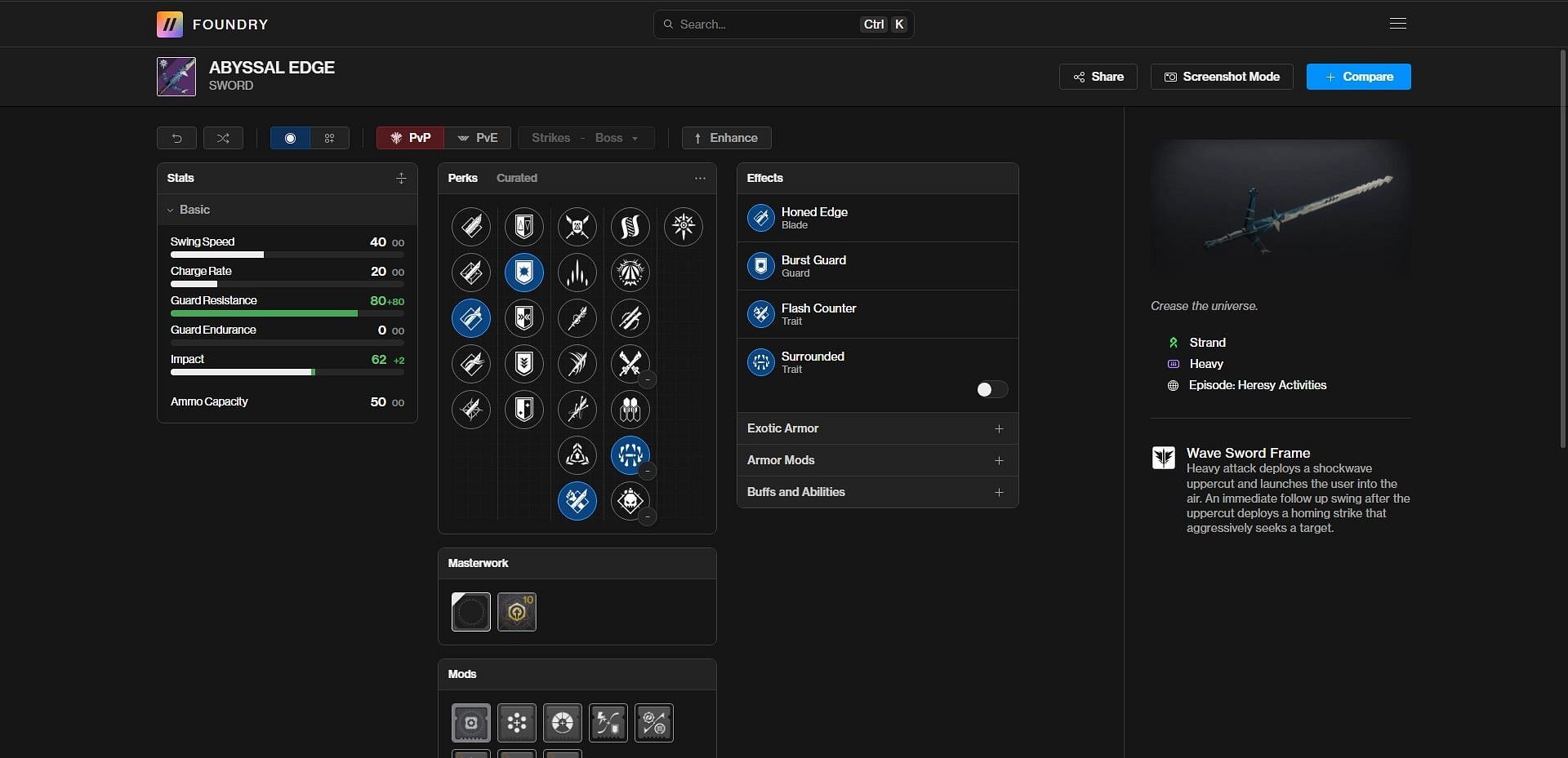 Abyssal Edge PvP god roll (Image via Bungie/Destiny Foundry)