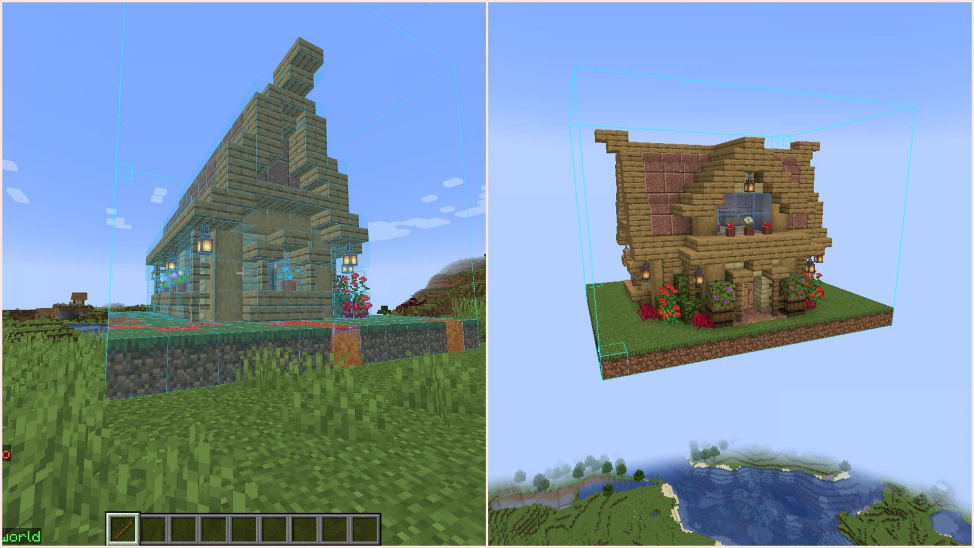 Players can easily use blueprints to create a home in Minecraft using Litematica (Image via Sportskeeda Gaming/Mojang)