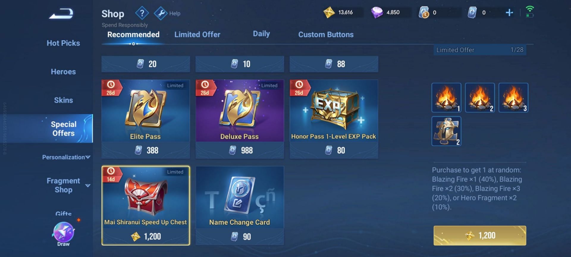 Buy Speed Up Chest to get Mai faster (Image via Level Infinite)