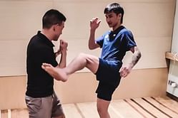 WATCH: Featherweight Muay Thai champ Tawanchai breaks down his signature combo with commentator Mitch Chilson