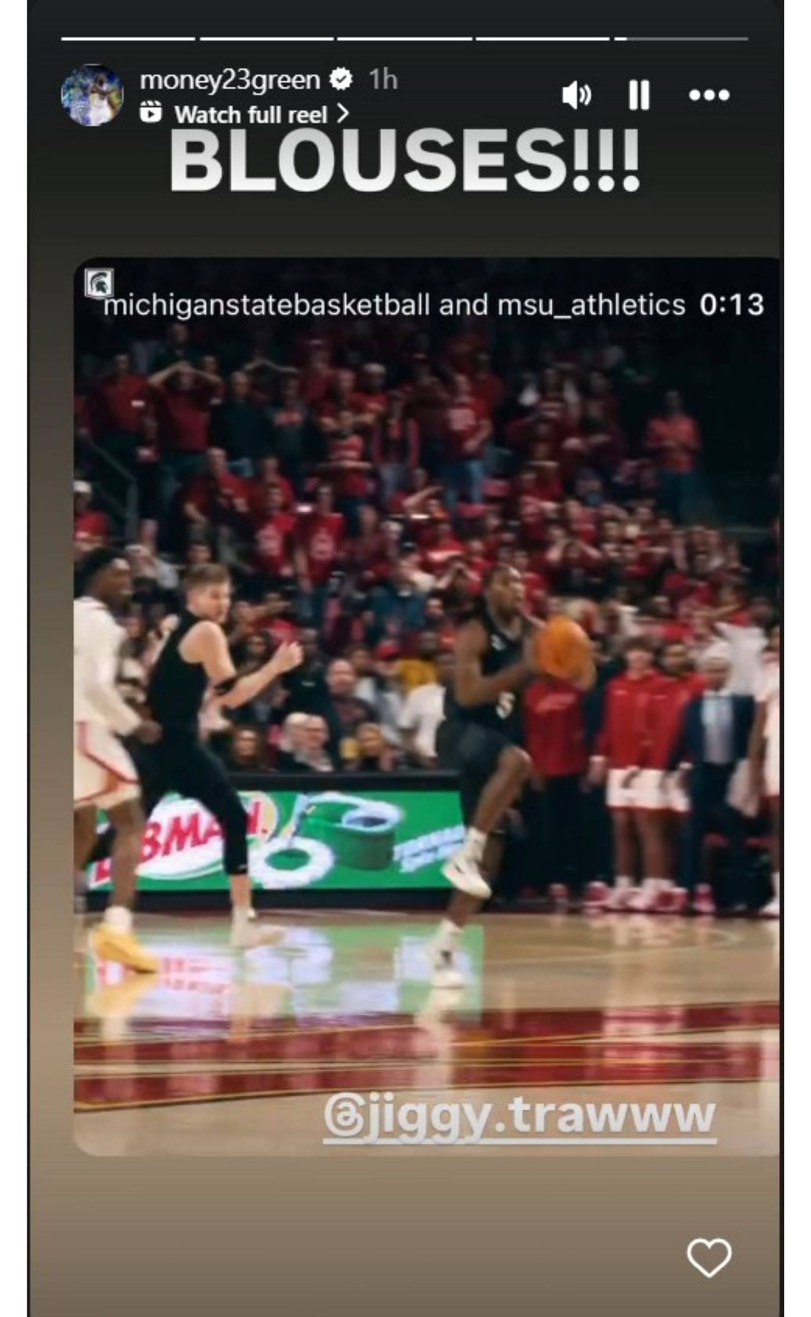 Draymond Green reacts to Tre Holloman&#039;s game-winning halfcourt shot for Michigan State.