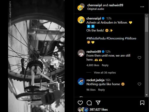R Ashwin's comment on CSK's welcoming post for him. (Image: CSK/Instagram)