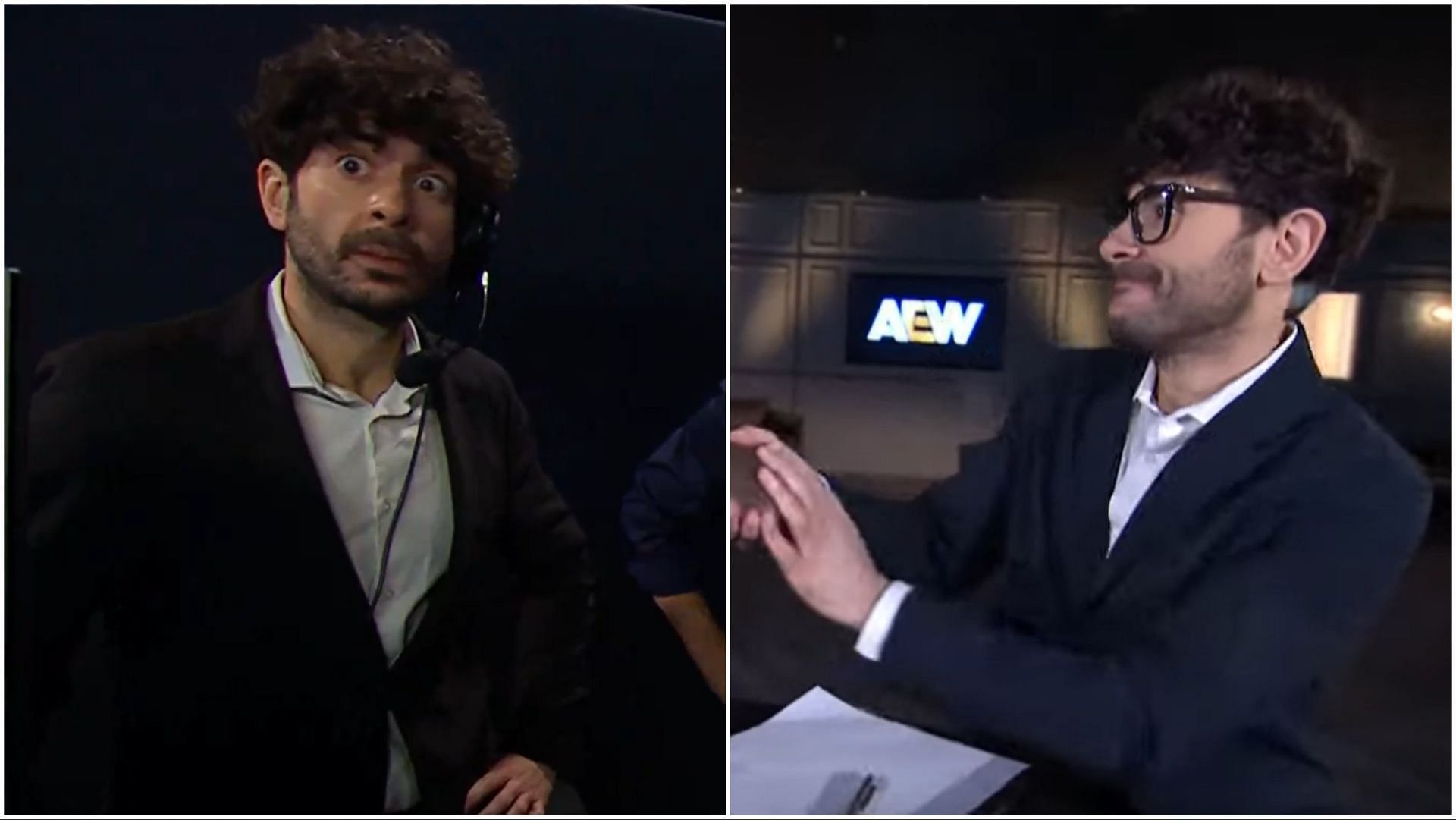 AEW President Tony Khan backstage at Dynamite, shaking Swerve