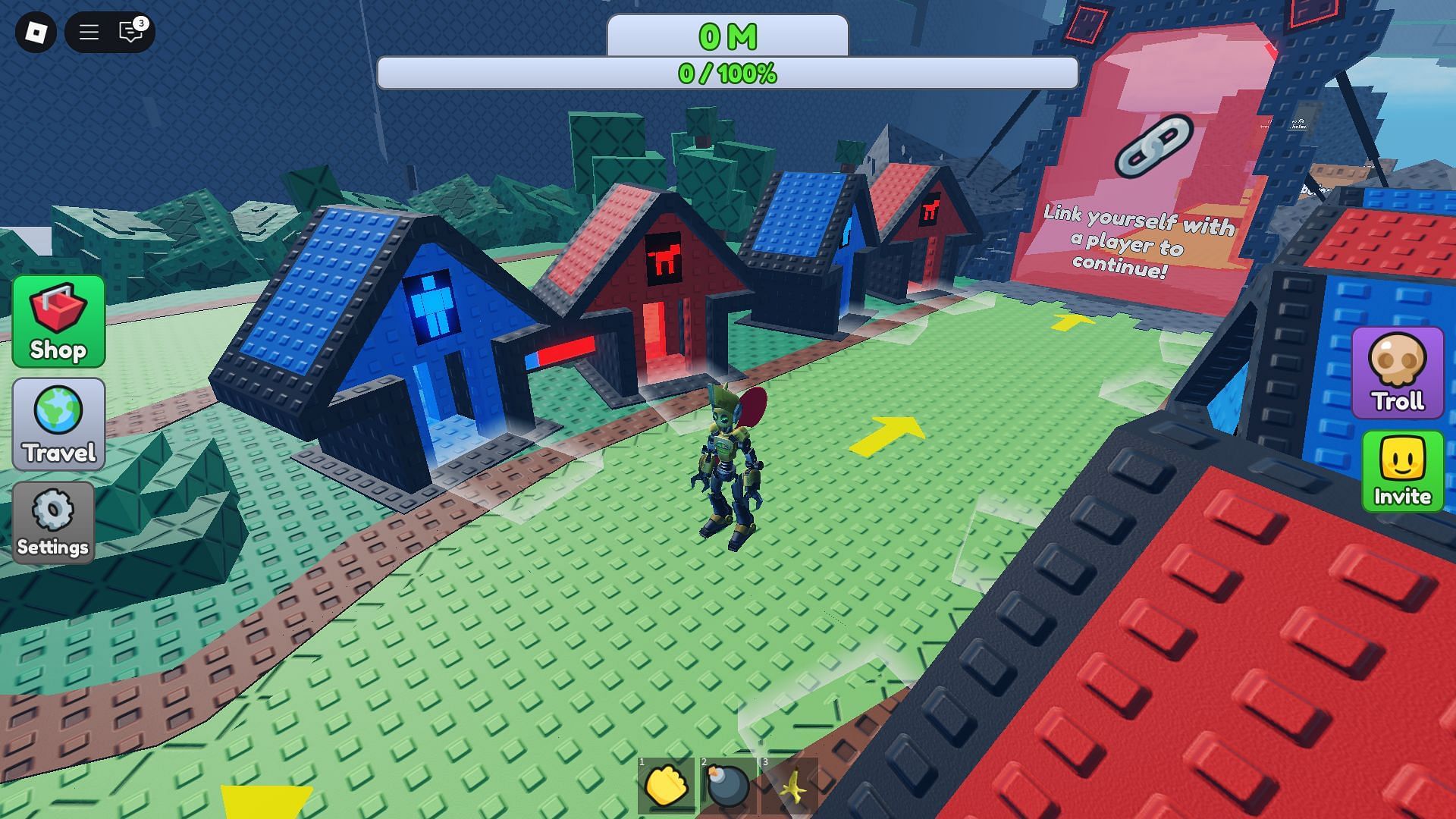 Enter the respective houses to link with another player (Image via Roblox)