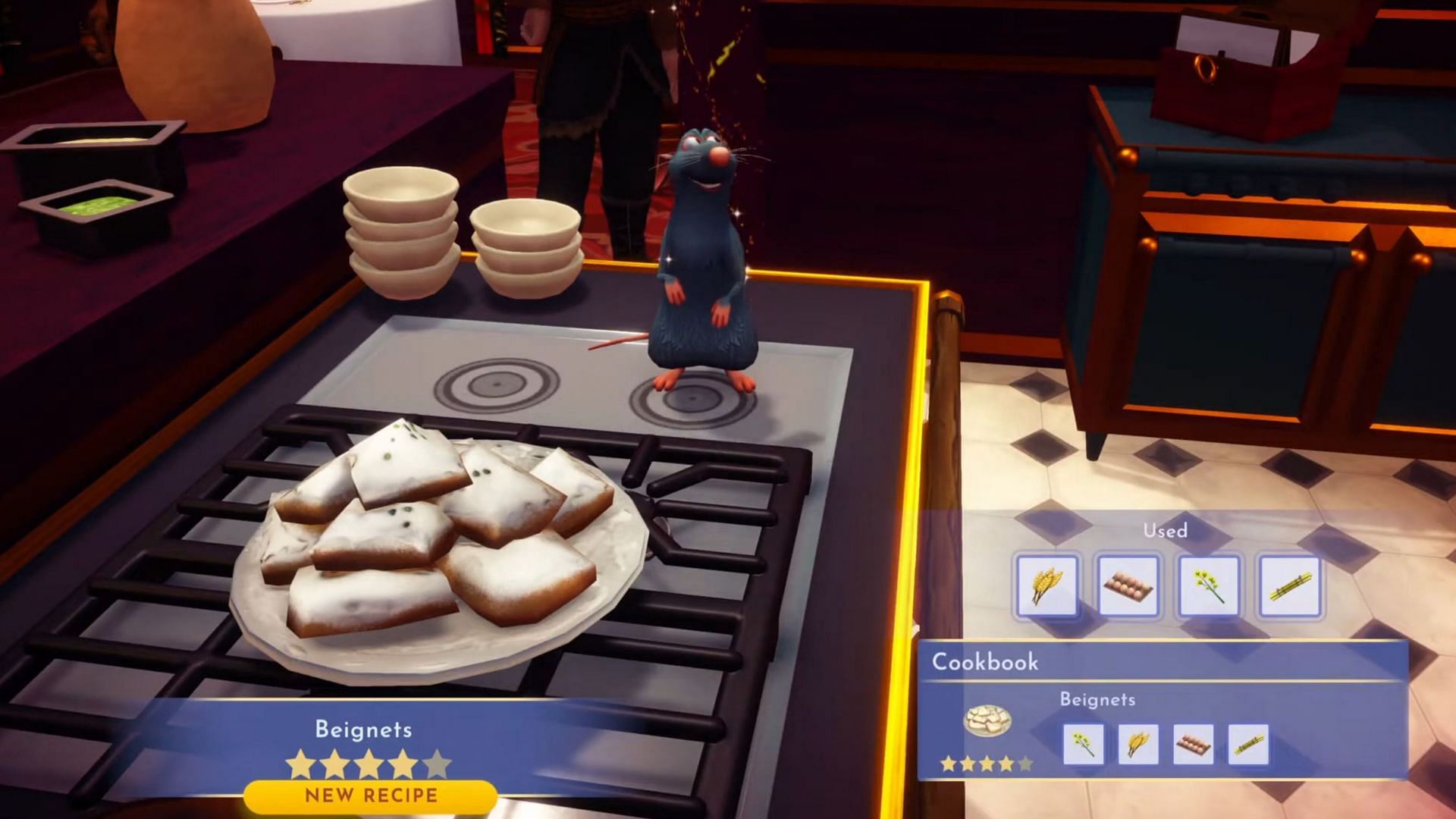 Beignets is a four-star dish in Disney Dreamlight Valley (Image via Gameloft || YouTube/@GreymaneGames)