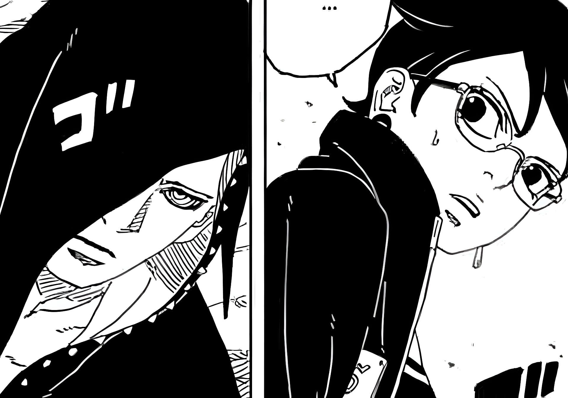 Sarada and Hidari as seen in the manga (Image via Mikio Ikemoto and Masashi Kishimoto/Shueisha)