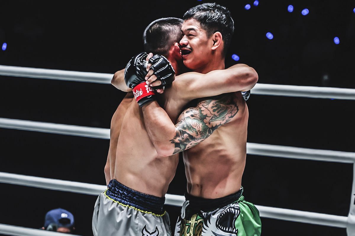 Kongthoranee (R) hugs Nong-O | Image by ONE Championship