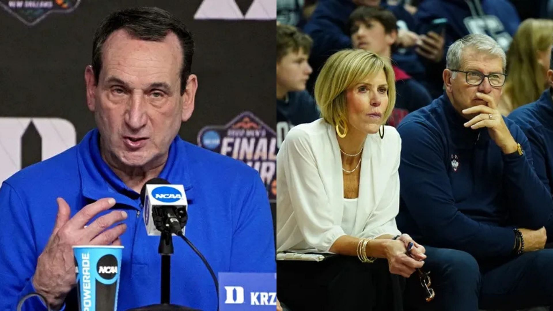 Former Duke coach Mike Krzyzewski; UConn coaches Geno Auriemma and Chris Dailey. Source: Imagn