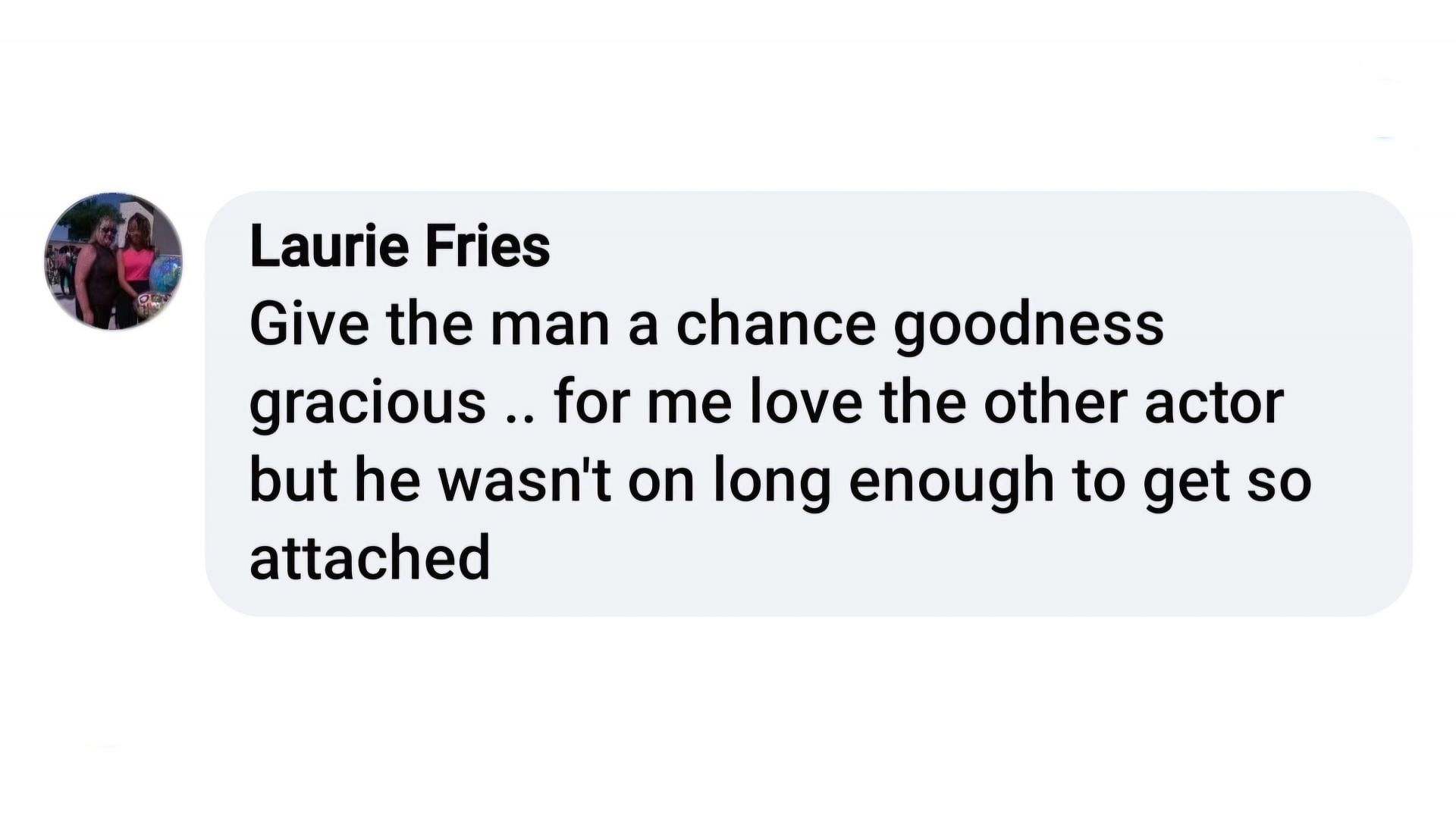 A viewer stating that Chris McKenna should be given a chance to prove himself on the soap (via Elizabeth Bairami / Facebook)