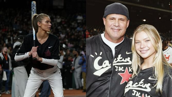 Jose Canseco & daughter Josie Canseco turn heads at Travis Scott's star-studded charity softball game ft. Ozuna, Amber Rose & others