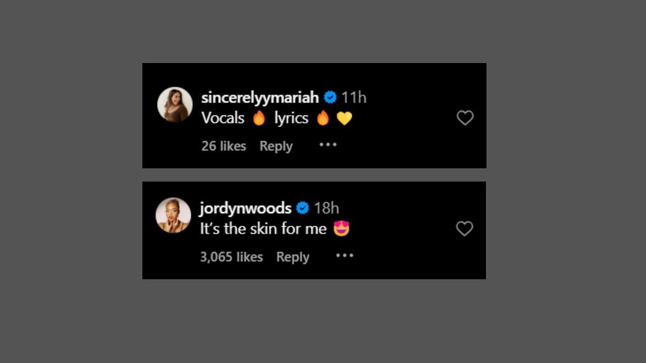 Mariah and Jordyn Woods react to Ella Mai&#039;s IG post. (Credits: ellamai/Instagram)