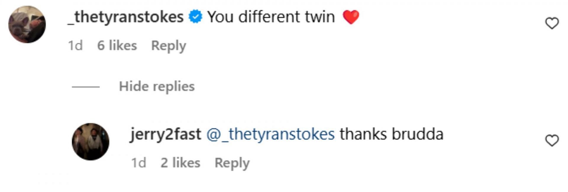 Tyran Stokes comments on his younger brother&#039;s highlight reel (Image: IG/vb.1904)