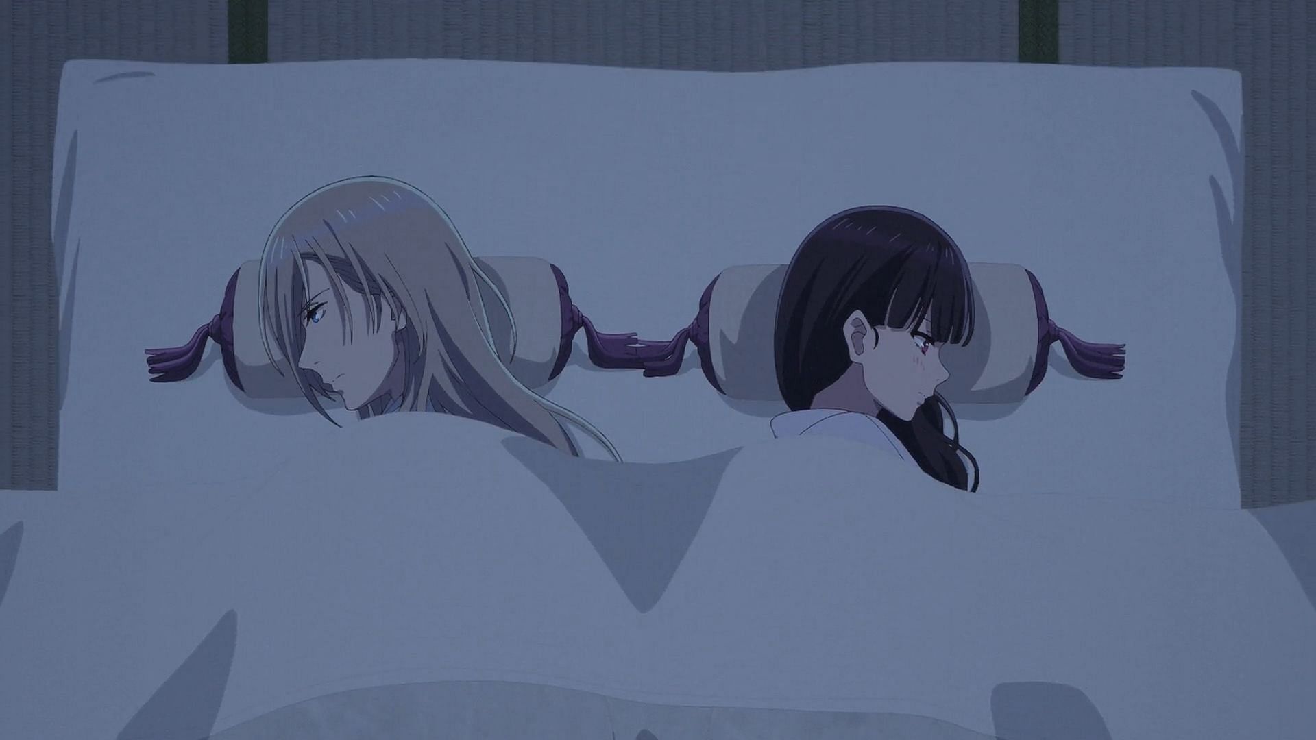 Miyo and Kiyoka share a bed (Image via Kinema Citrus)