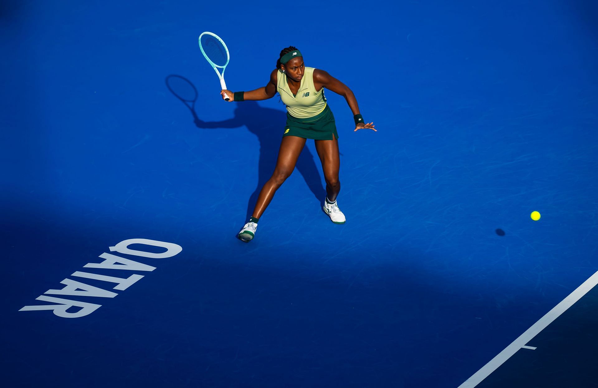 Coco Gauff during her match against Marta Kostyuk at the 2025 Qatar Open - Source: Getty