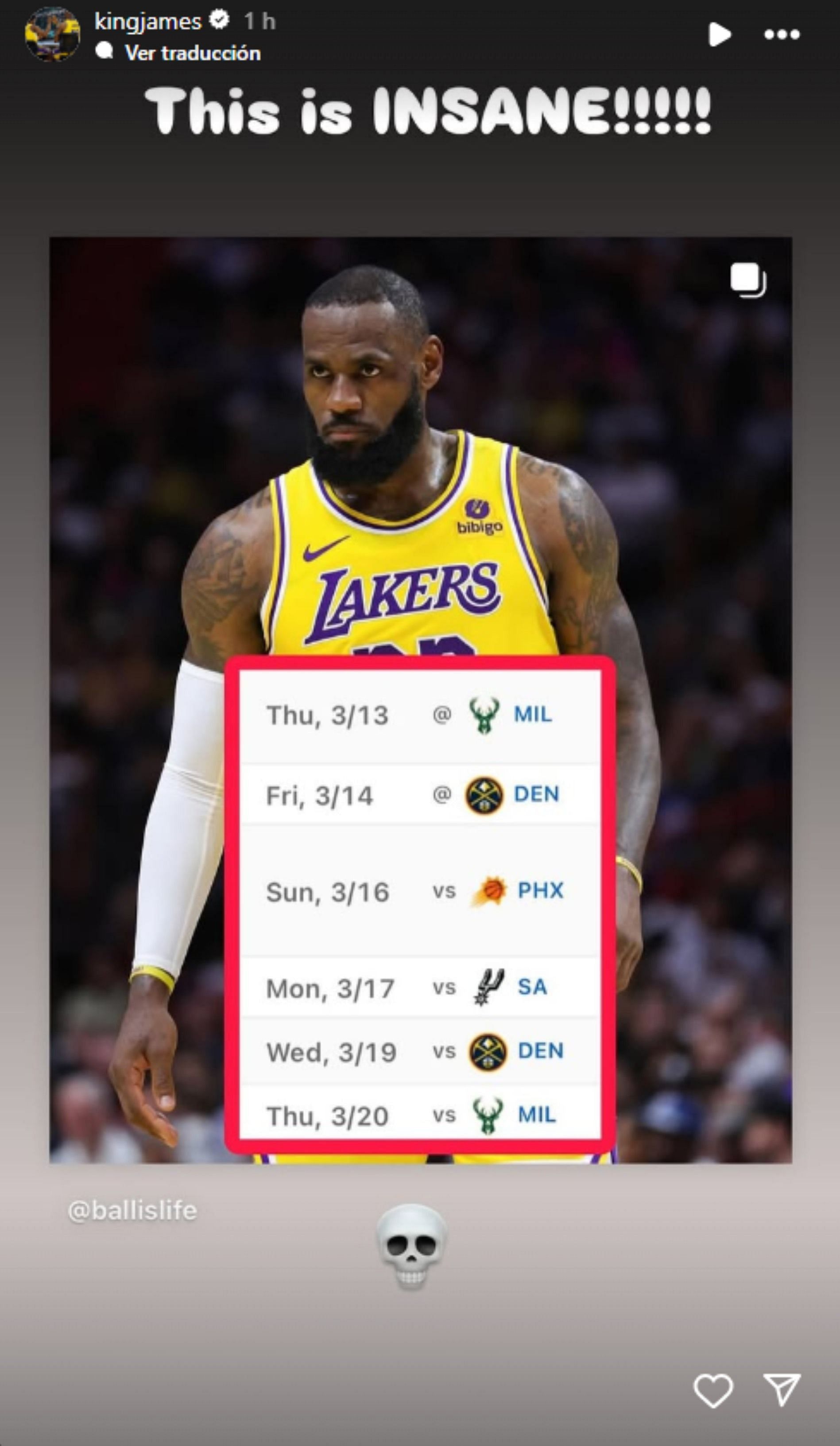 LeBron James was shocked by the upcoming schedule of games in March for the LA Lakers. (Credits: IG/LeBron James)