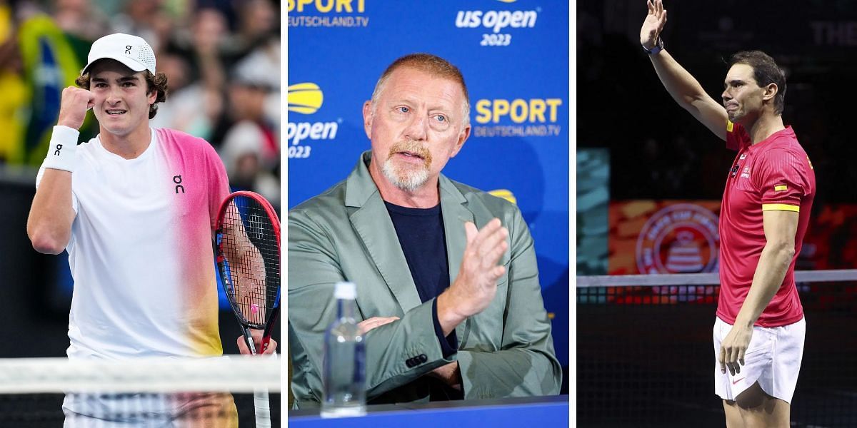 Joao Fonseca (L), Boris Becker (C) and Rafael Nadal (R); ( Source - Getty Images)