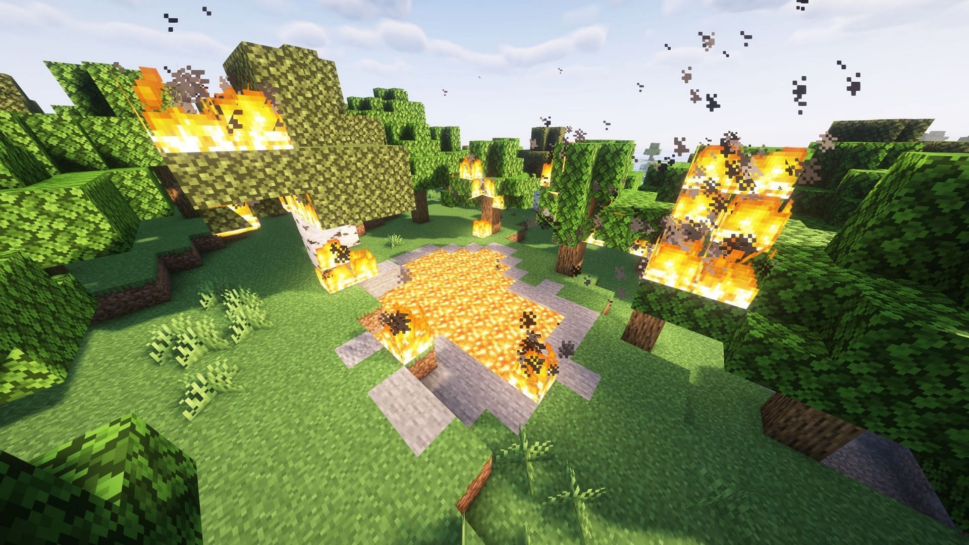 Lava burns most blocks that are placed around it (Image via Sportskeeda Gaming || Mojang Studios)