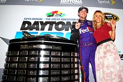 Denny Hamlin’s fiancée Jordan drops 3-word shoutout for Bubba Wallace’s Lion King celebration at Daytona