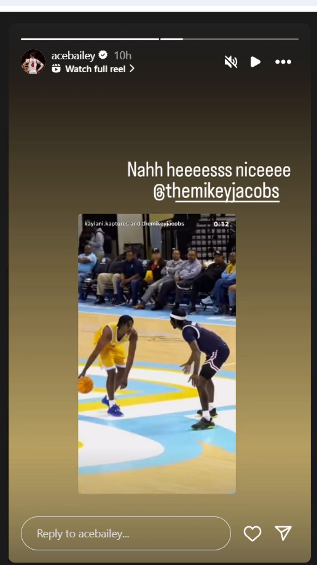 Ace Bailey hypes Mikey Jacobs on IG. Image via @acebailey