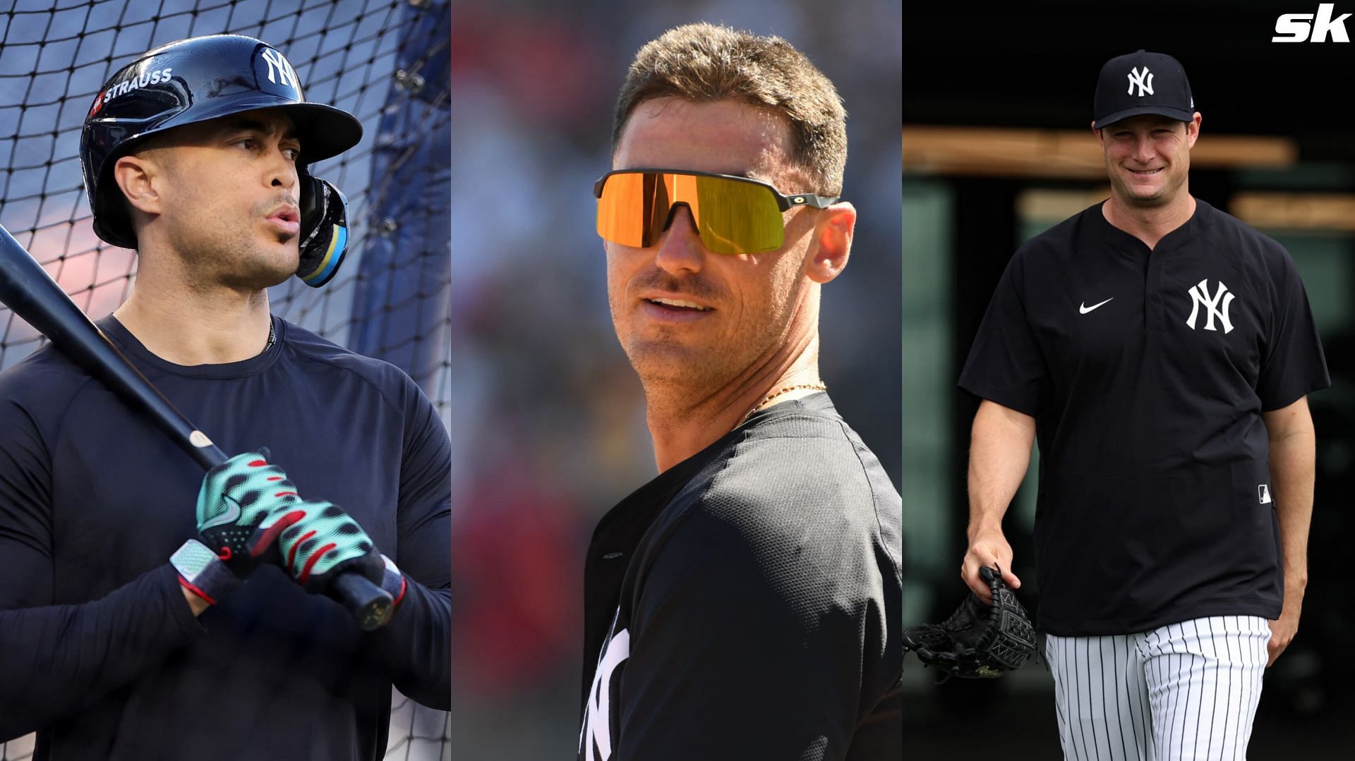 Gerrit Cole, Cody Bellinger, and Giancarlo Stanton try their hands at writing Yankees in cursive (Image source - Getty)